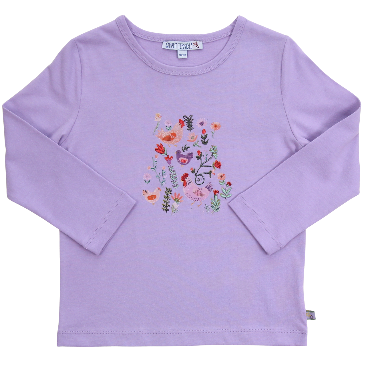Shirt mit Hühnerdruck- und Stickerei in lilac