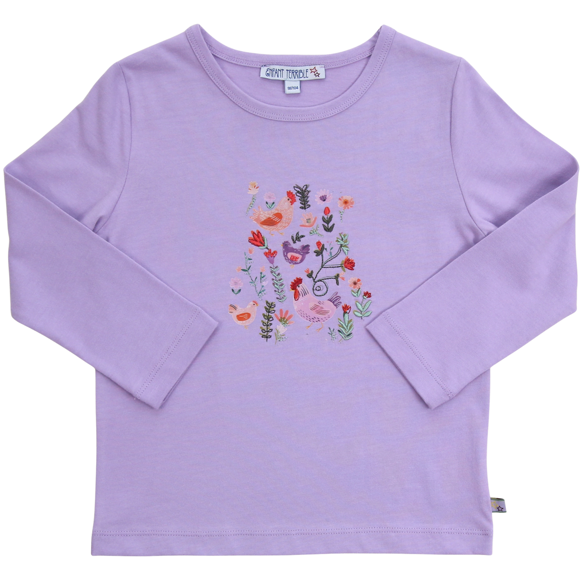 Shirt mit Hühnerdruck- und Stickerei in lilac
