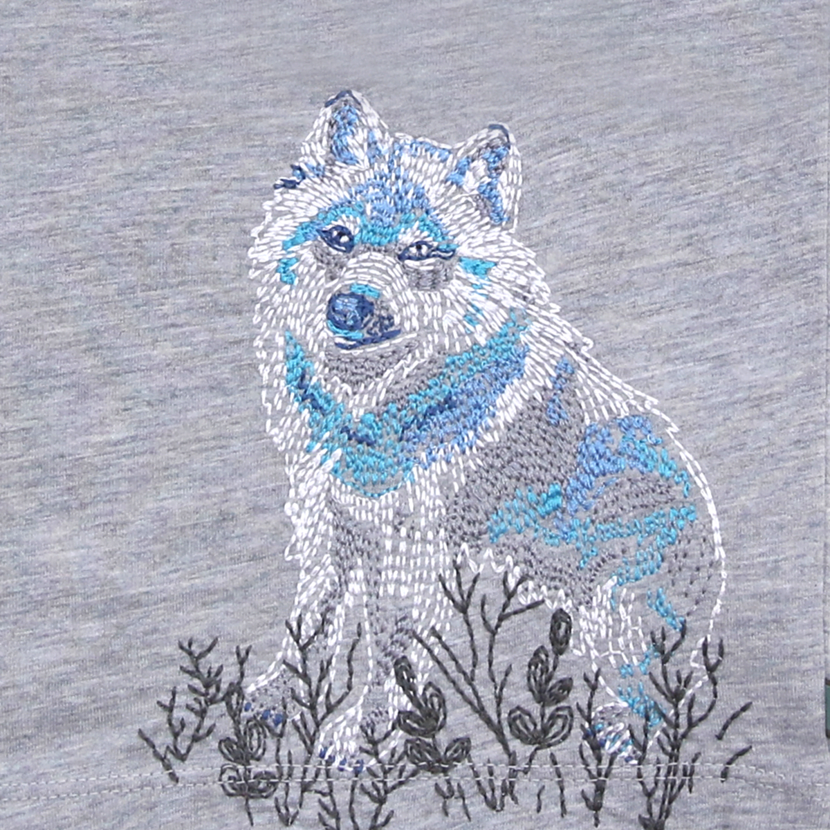 Shirt mit Husky Stickerei in greymelange