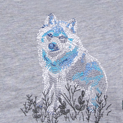 Shirt mit Husky Stickerei in greymelange