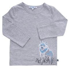 Shirt mit Husky Stickerei in greymelange