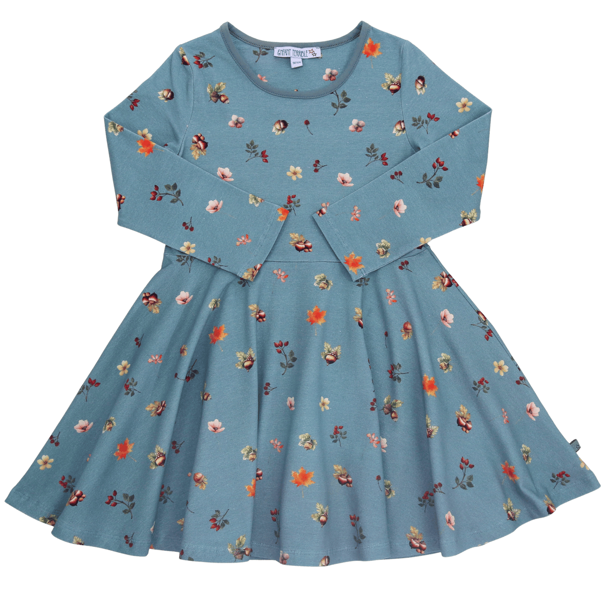 Drehkleid mit Blätterdruck in dark turquoise
