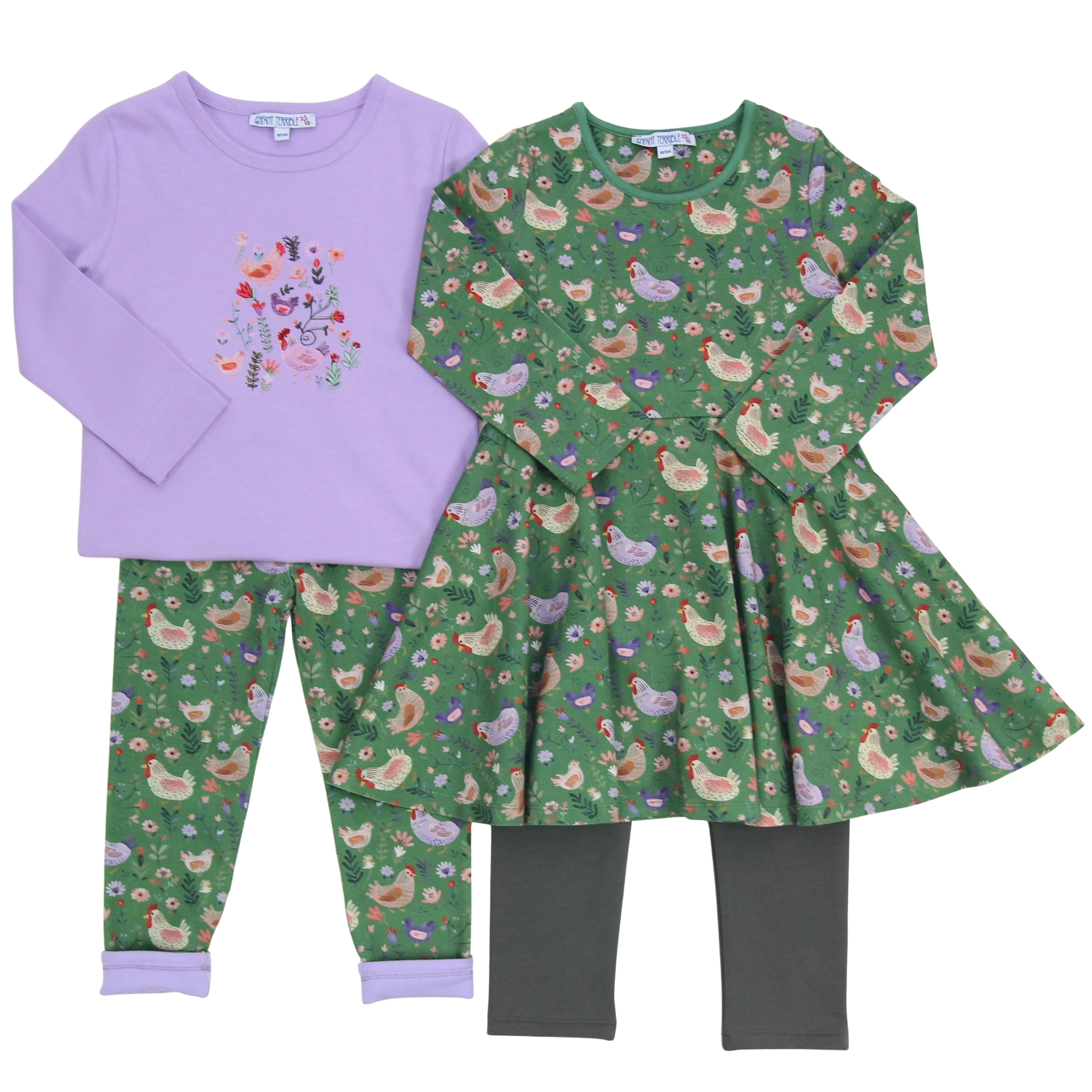 Drehkleid mit Hühnerdruck in grass
