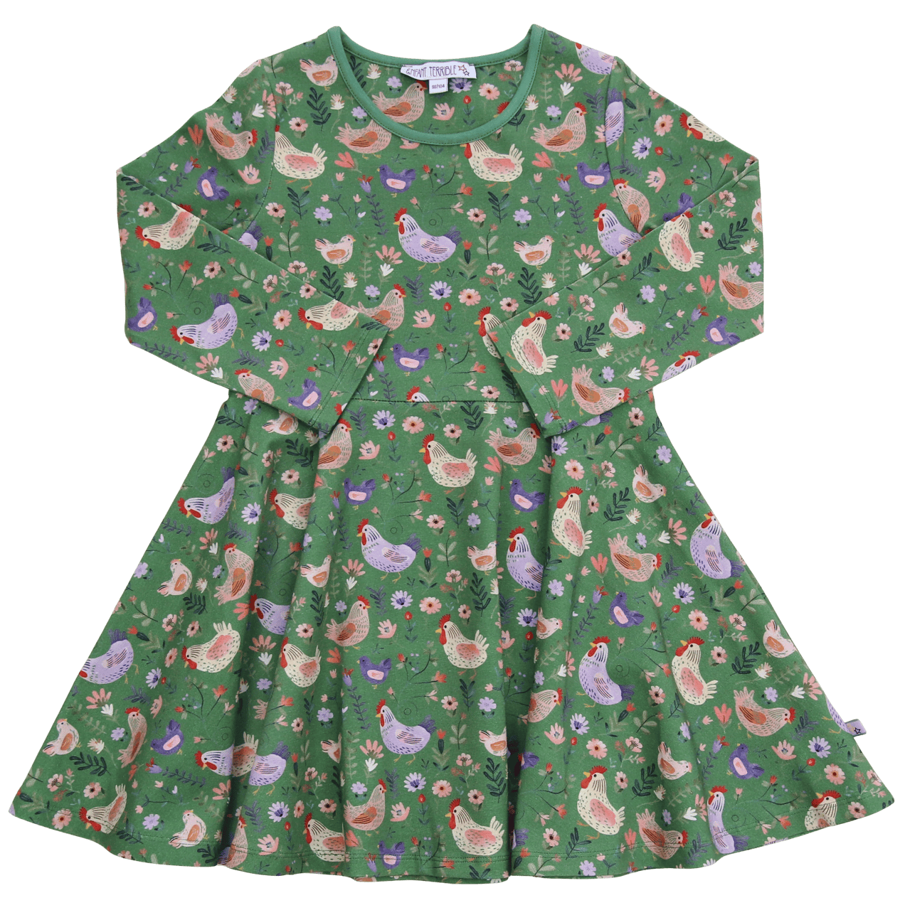Drehkleid mit Hühnerdruck in grass