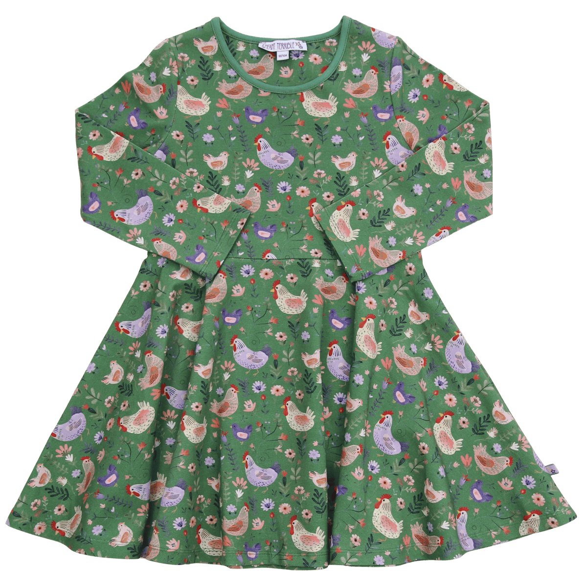 Drehkleid mit Hühnerdruck in grass