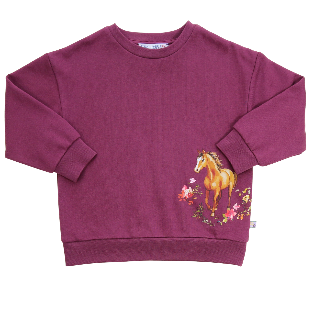 Sweatshirt mit Pferdedruck in aubergine