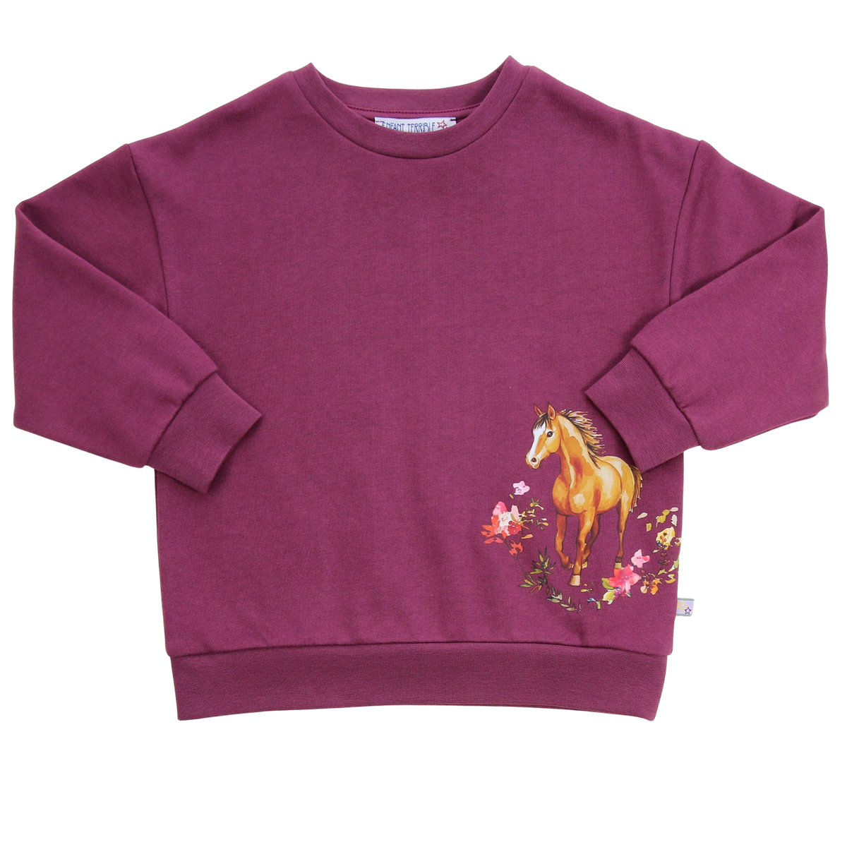 Sweatshirt mit Pferdedruck in aubergine