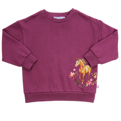 Sweatshirt mit Pferdedruck in aubergine