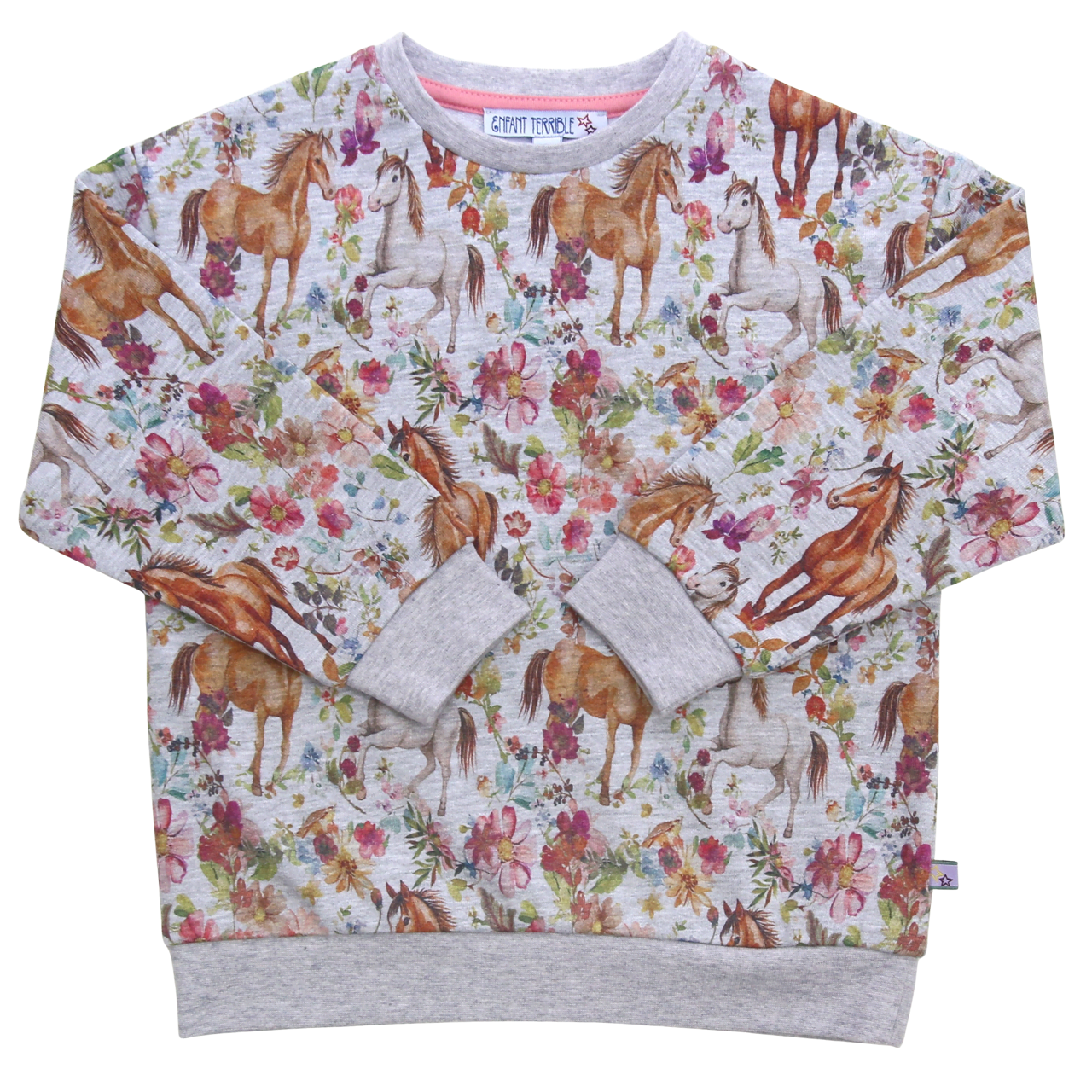 Sweatshirt mit Pferdedruck in greymelange-aubergine