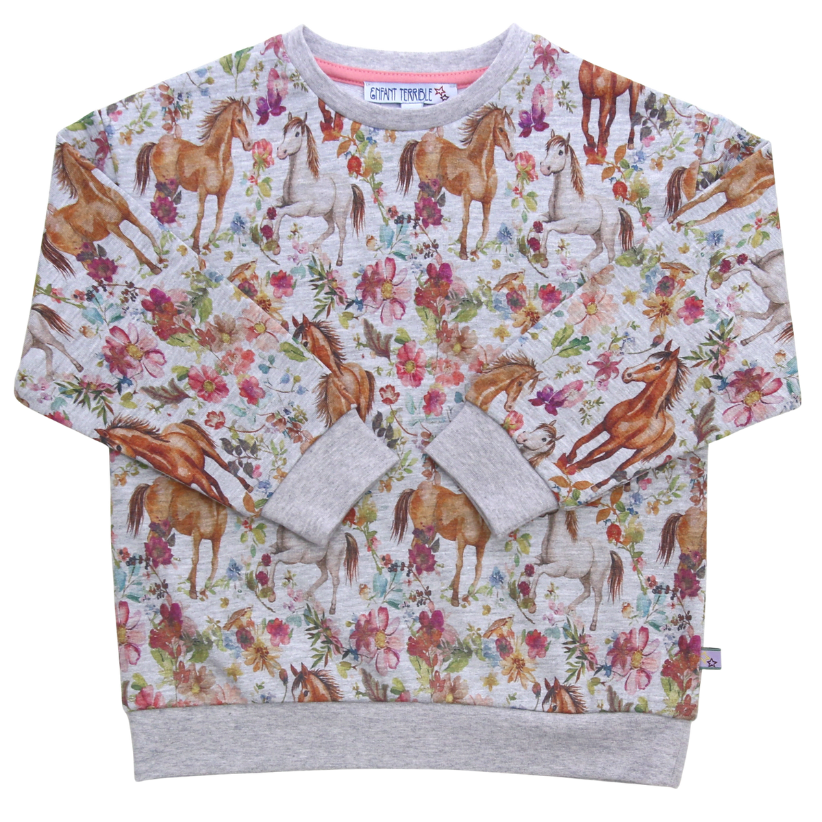 Sweatshirt mit Pferdedruck in greymelange-aubergine