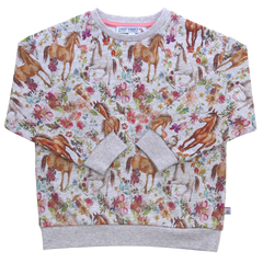 Sweatshirt mit Pferdedruck in greymelange-aubergine