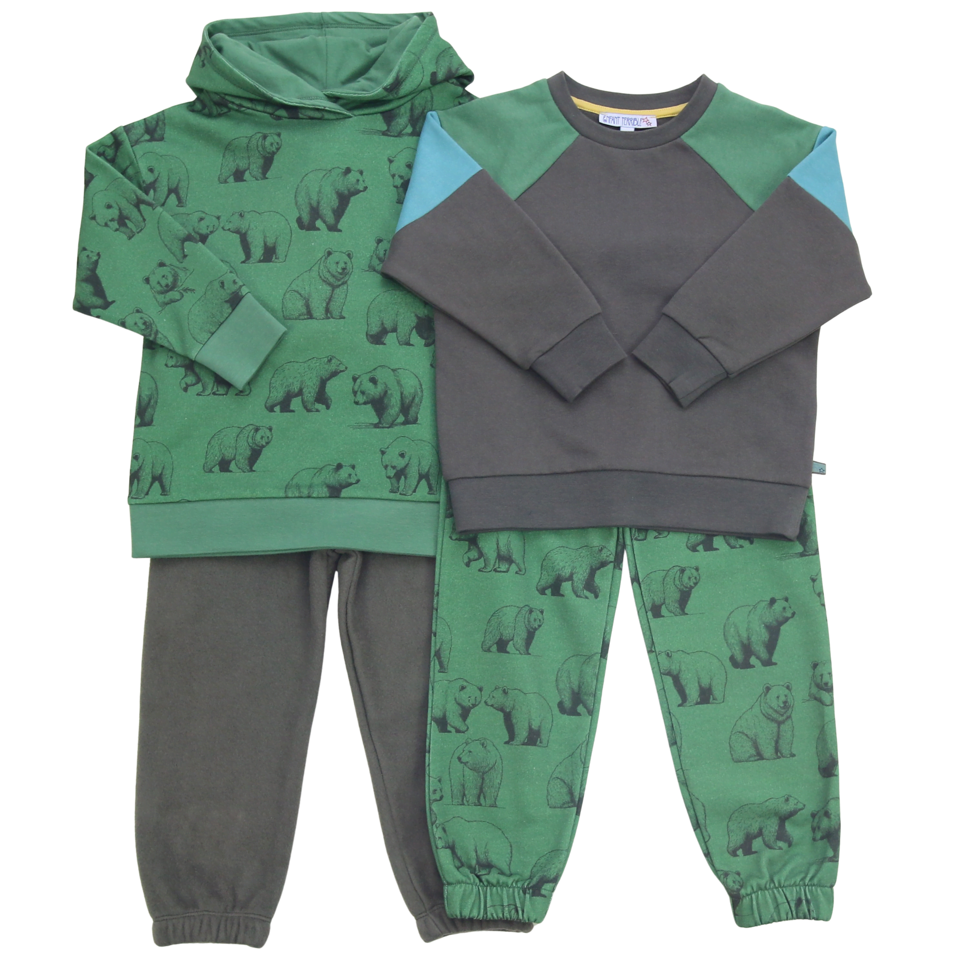 Hoodie mit Bärendruck in grass-moss