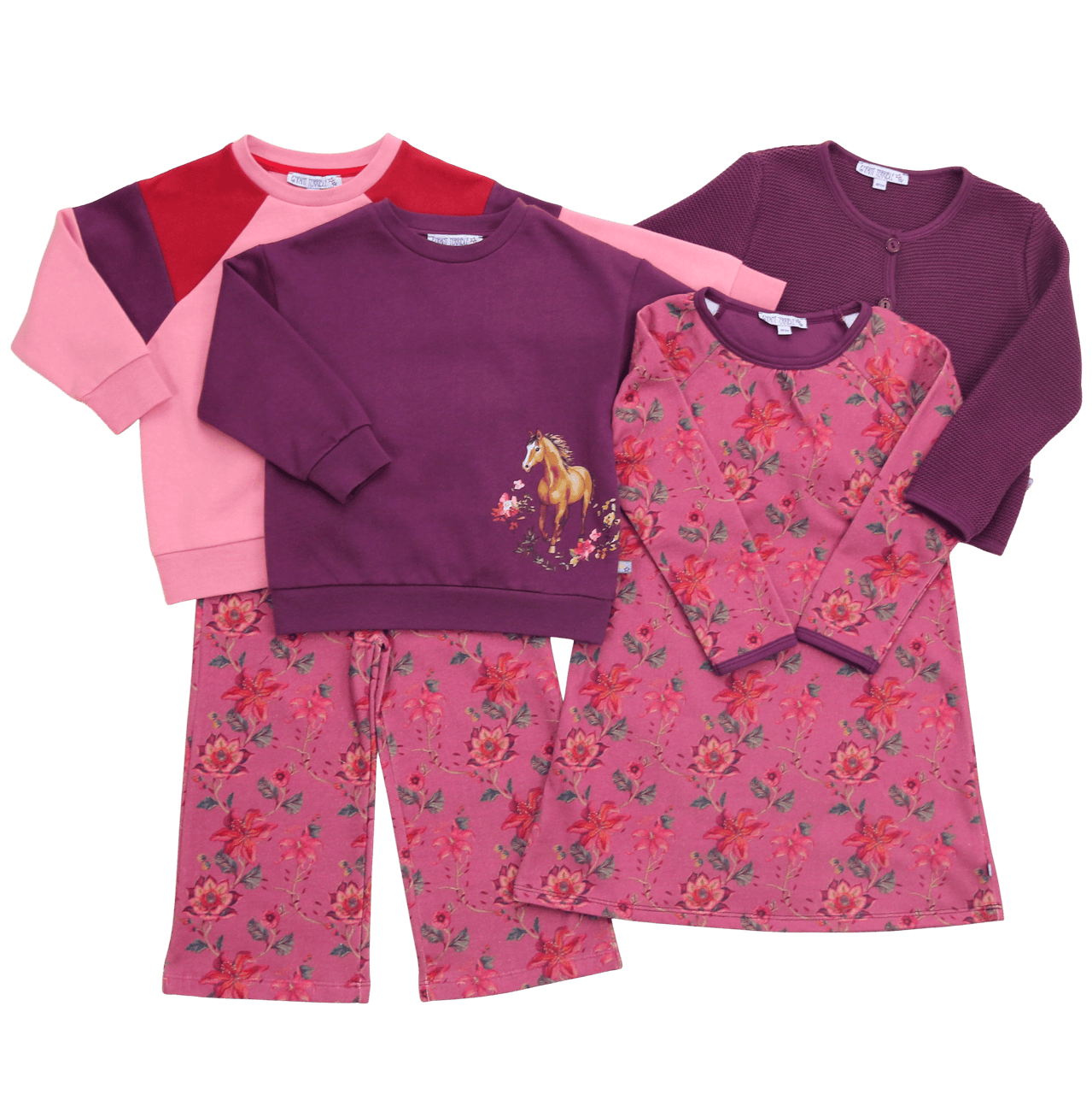 Sweatkleid mit Blumendruck in light aubergine-burnt red