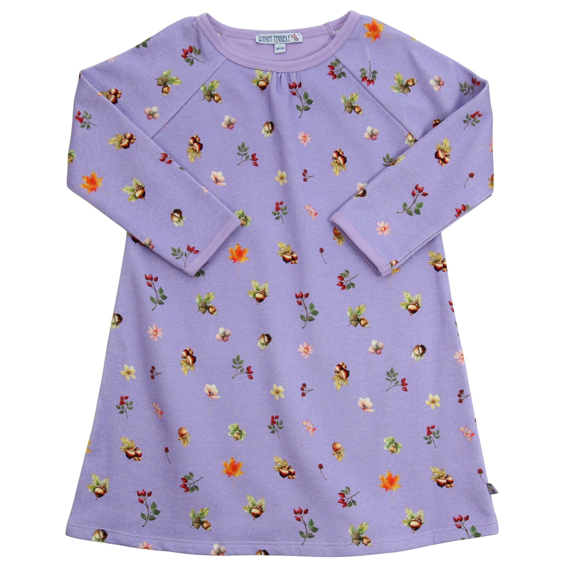 Sweatkleid mit Blätterdruck in lilac-burnt red