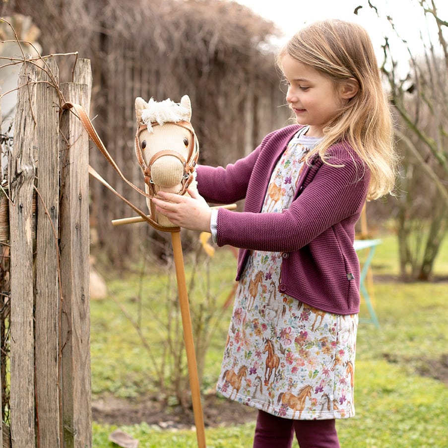 Sweatkleid mit Pferdedruck in greymelange-aubergine