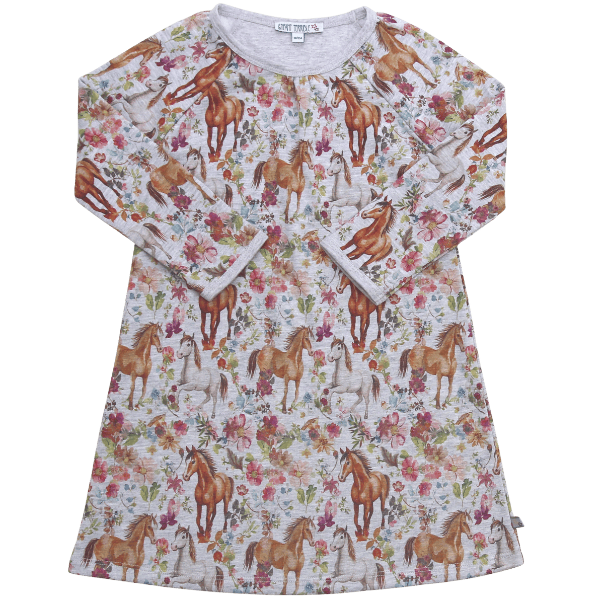 Sweatkleid mit Pferdedruck in greymelange-aubergine