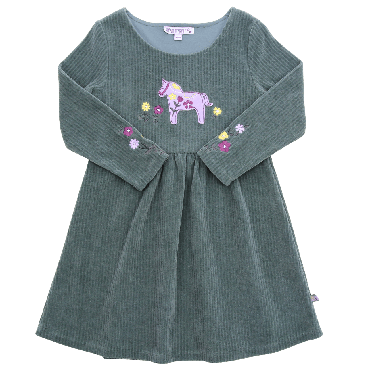Kleid mit Stickerei Velvet rib in pistachio