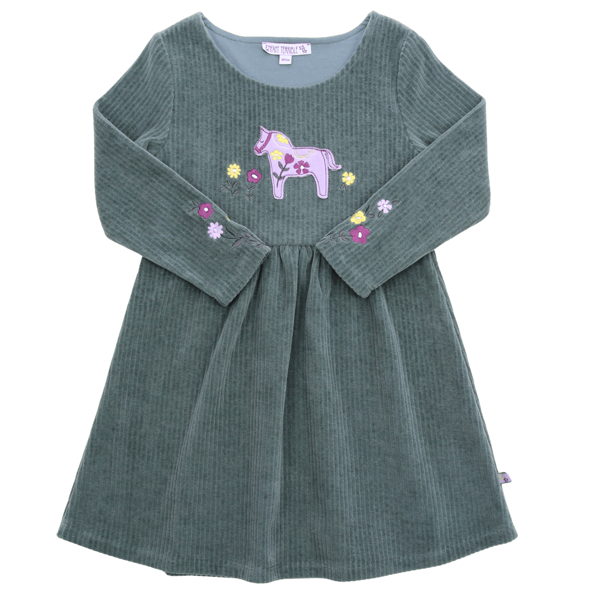 Kleid mit Stickerei Velvet rib in pistachio
