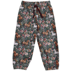 Hose mit Jerseyfutter und Pferdedruck in moss-aubergine
