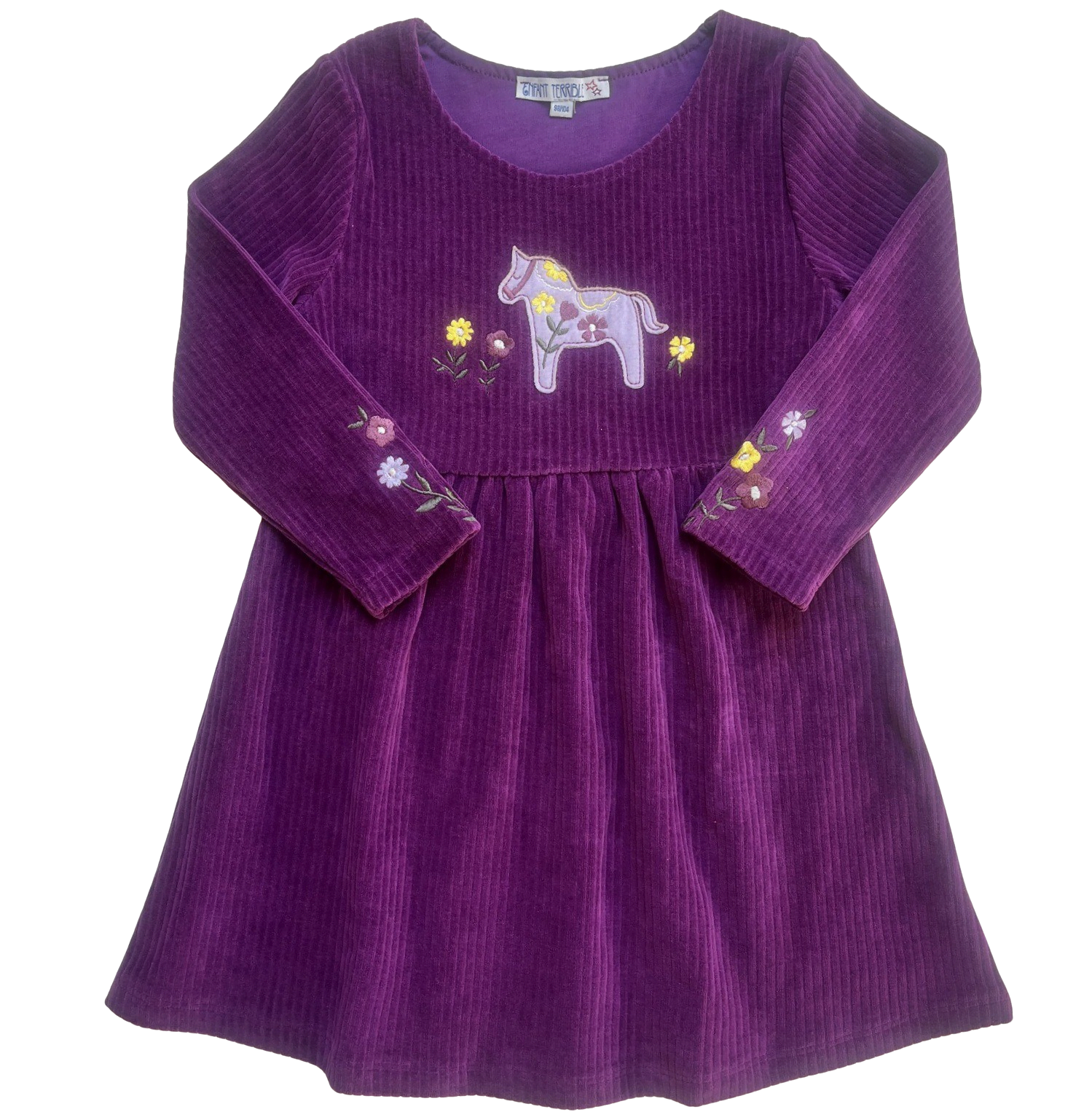 Kleid mit Stickerei Velvet rib in dark grape