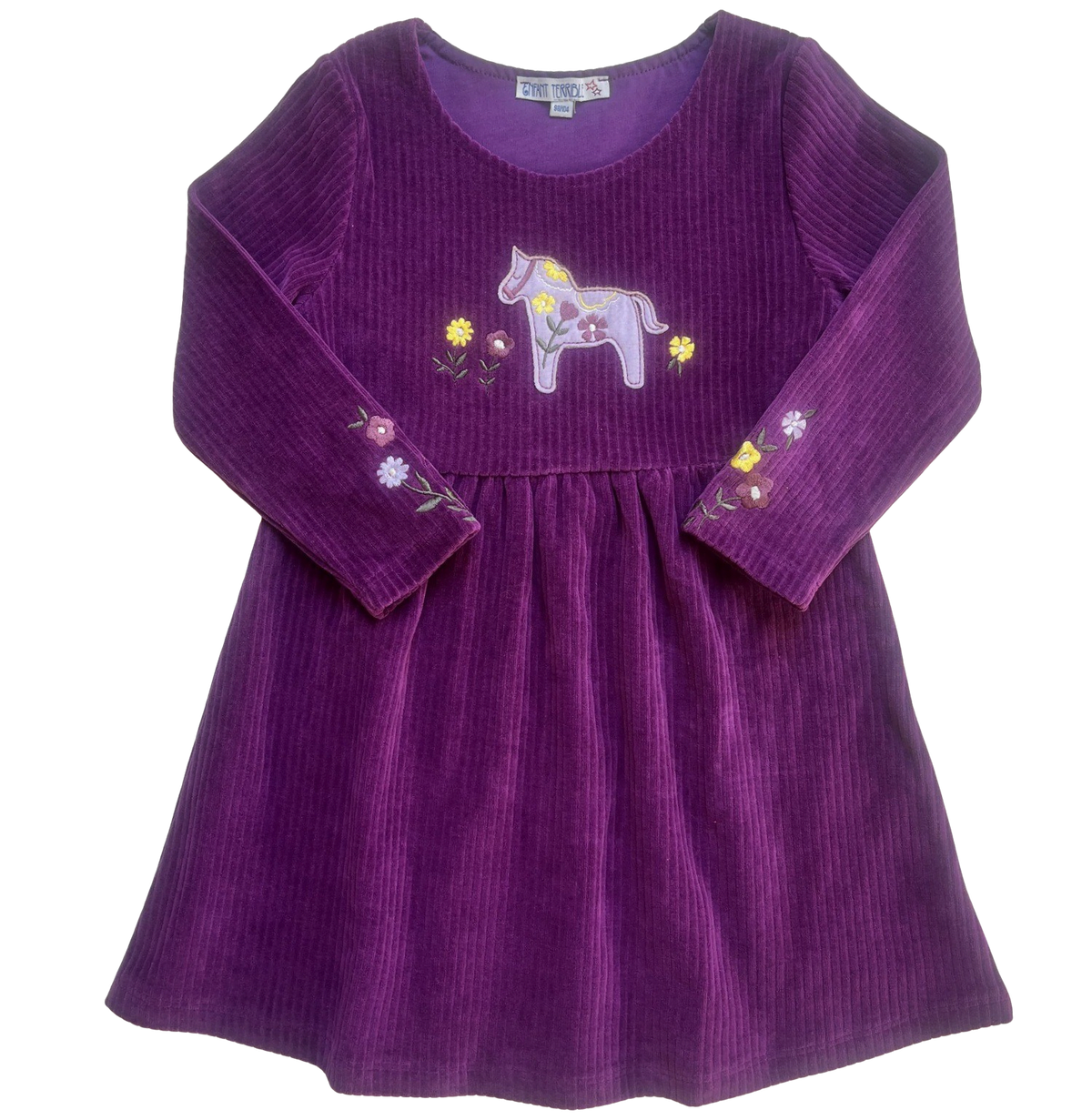 Kleid mit Stickerei Velvet rib in dark grape