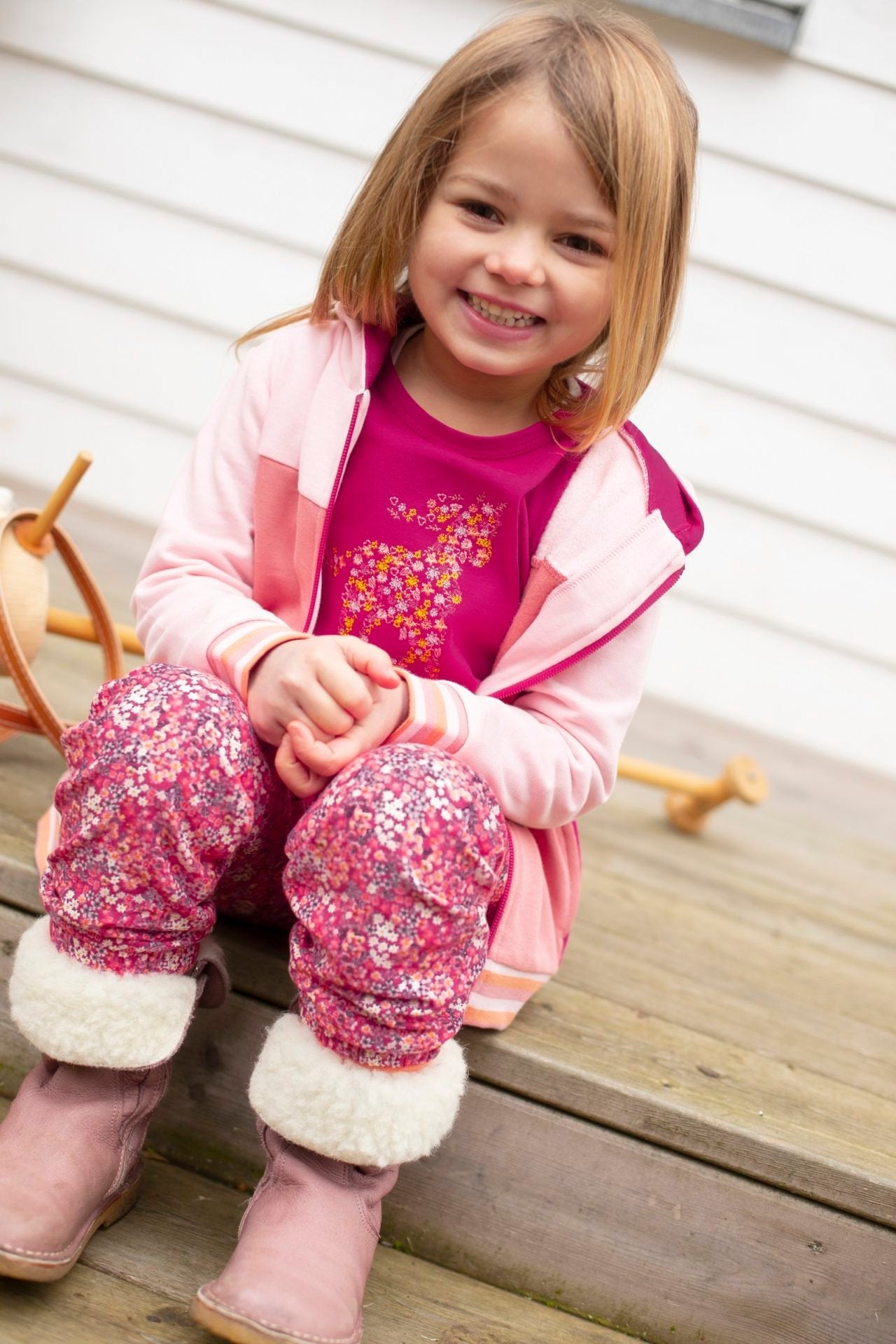 Webhose mit Jerseyfutter Blümchendruck in magenta