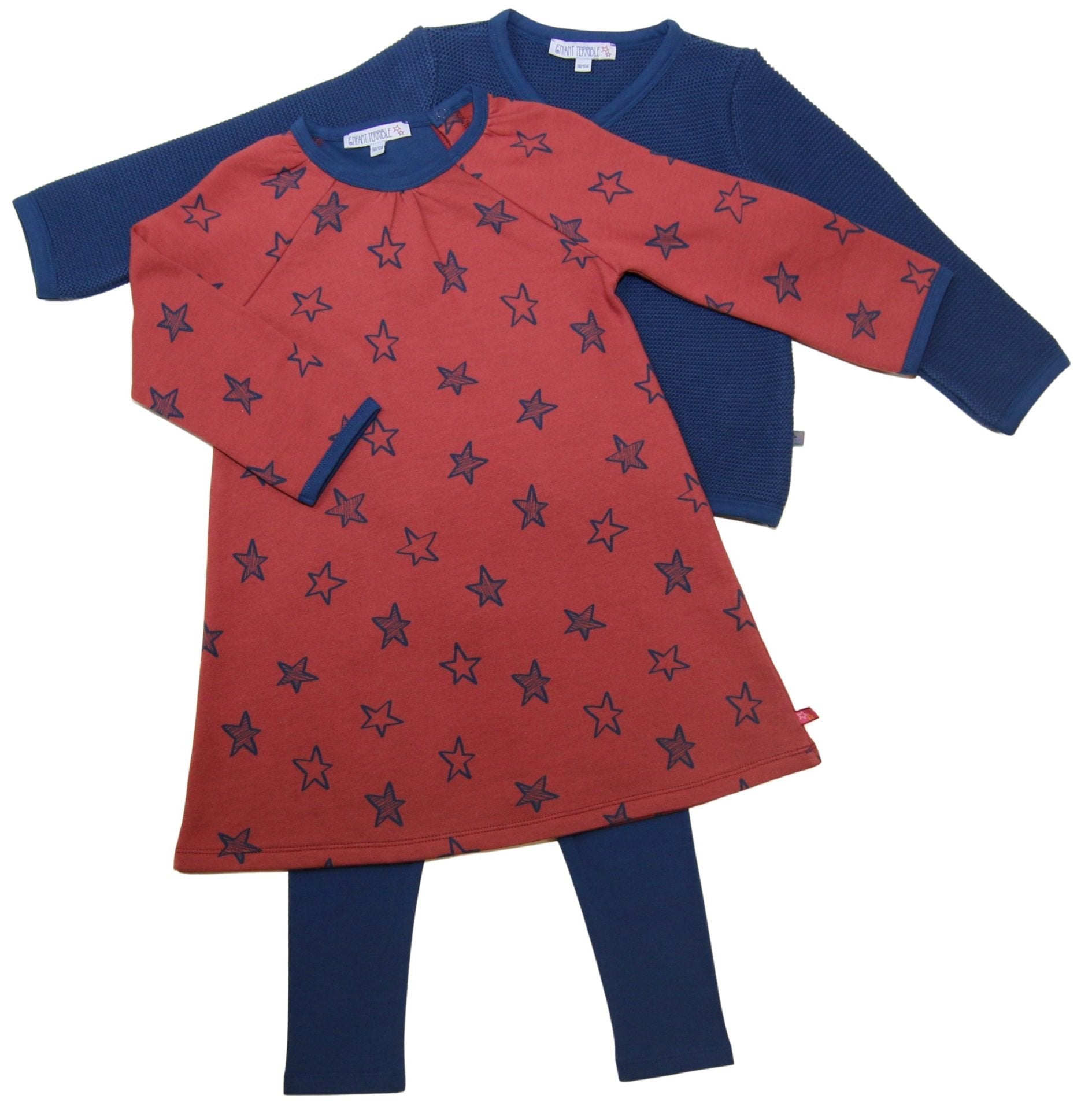 Sweatkleid mit Sterndruck in rost-tintenblau