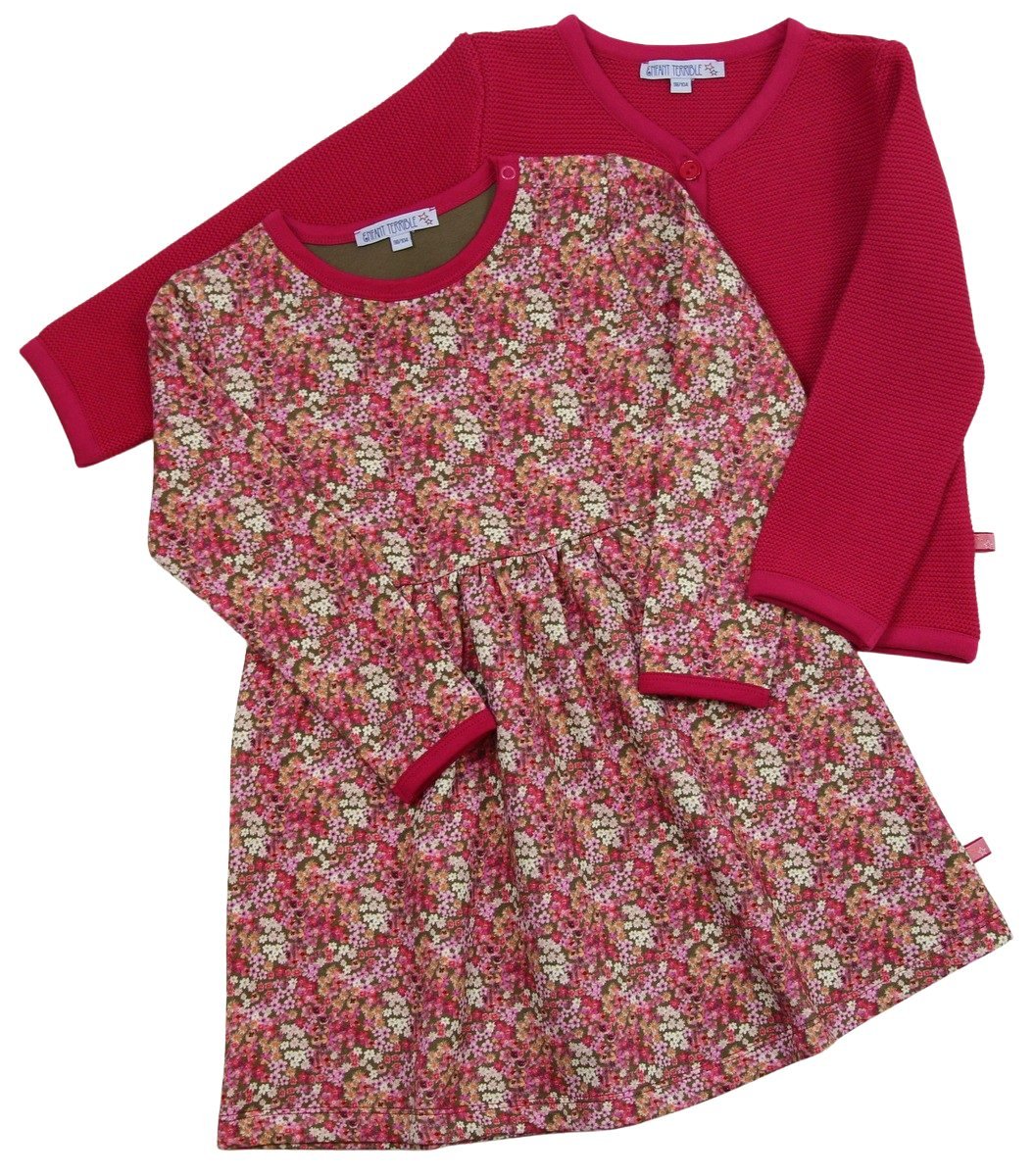 Sweatkleid Blümchendruck in dark olive-magenta