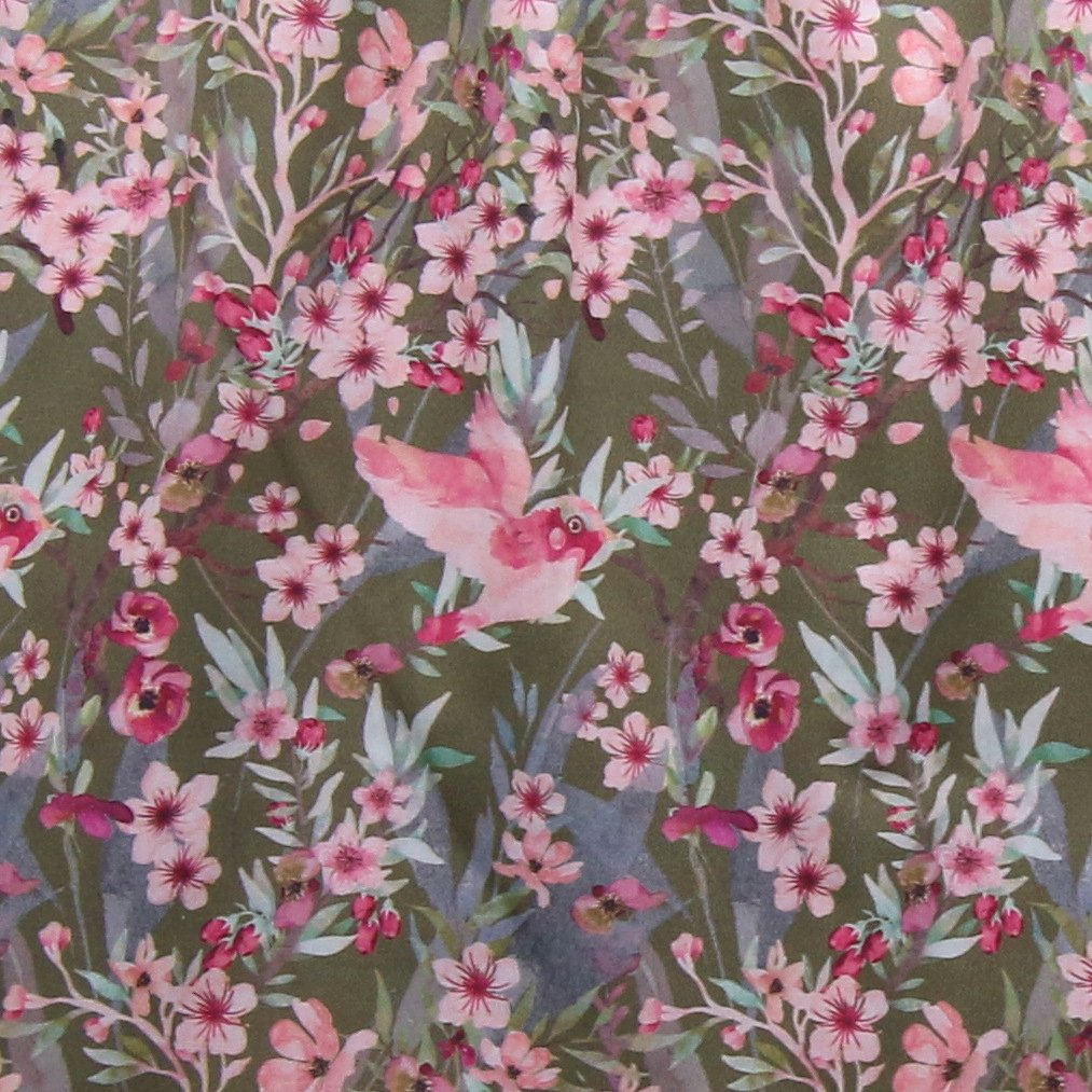 Webstoff Kirschblüten Olive