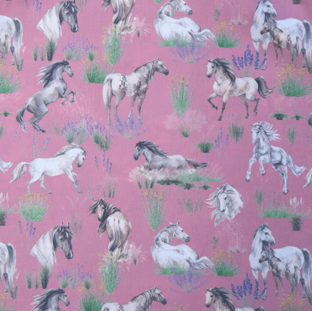 Webstoff Pferde Pastel Rose